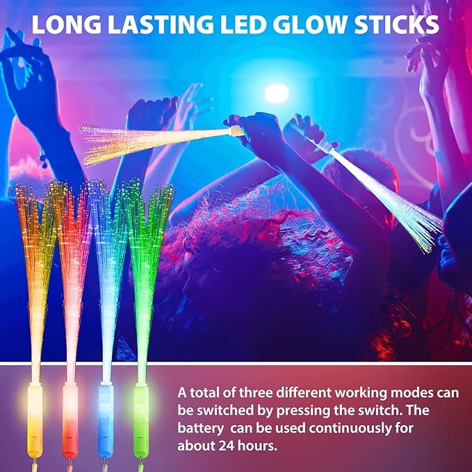 28 Pcs Sparkler Firework Sticks Glow Fiber Optic Wands, LED Flashing Sticks Light Up Toy for Kids Adults, Glow in The Dark Party Favor Supplies Bulk Rave Magic Decoration for Wedding Halloween Easter