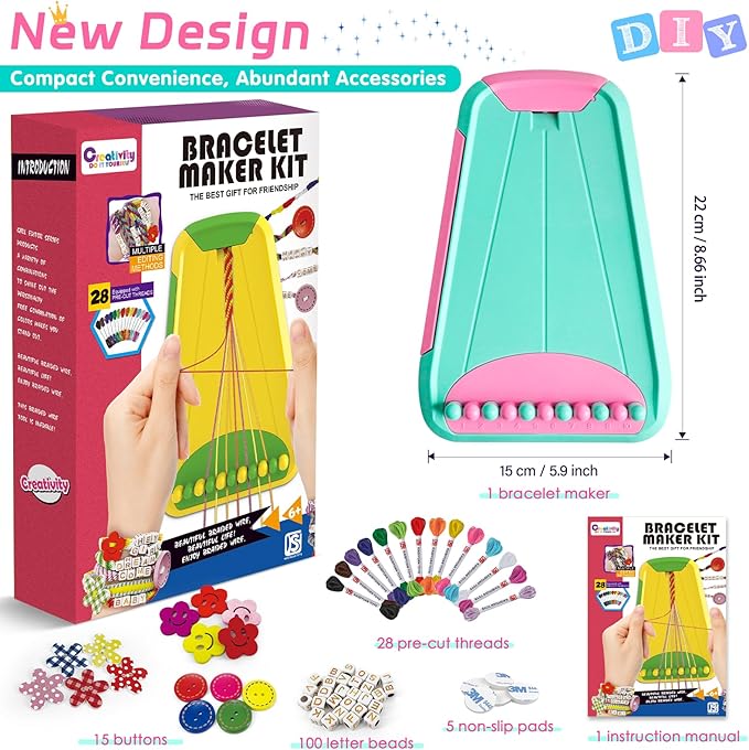 Arts and Crafts for Kids Ages 8-12,Friendship Bracelet Making Kit for Girl,Kids Jewelry Making Kit with 28 Pre-Cut Threads,Christmas Birthday Gifts for Ages 6 7 8 9 10 11 12 Year Old-LightBlue/Pink