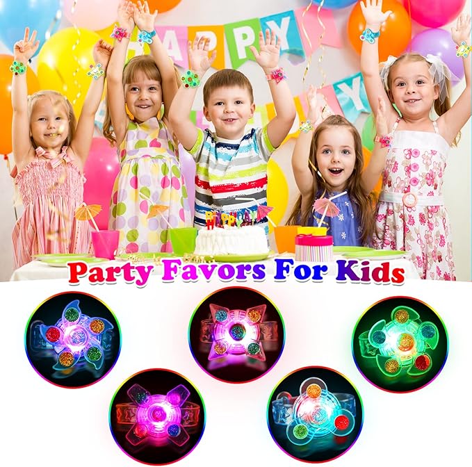 30PCS Spinner Bracelets Light Up Party Favors For Kids 4-8-12, Glow Bracelet Glow in The Dark Party Supplies Light Up Toys, Classroom Kids Prizes Goodie Bag Stuffers, Easter Egg Fillers Gift (30)