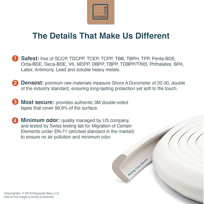 Roving Cove Slim-Fit Edge Protector for Baby Proofing (9ft Small Edge Only), Soft Rubber Foam, Furniture Edge Bumper Guard, Desk Edge Cushion, 3M Adhesive, Oyster White (Off White)