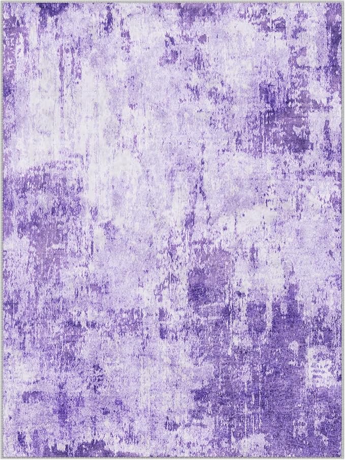 Washable Area Rugs 5'x7' Non-Slip Modern Abstract Soft for Living Room Entryway Bedroom Nursery, Print Pattern, Purple Gray Pink White