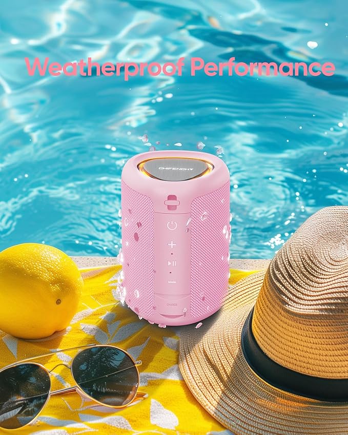 Portable Bluetooth Speaker with Lights, Stocking Stuffers, Powerful Crystal Clear Sound, IPX5 Waterproof, All Day Playtime, BT 5.3, TWS Paring, Small Wireless Speaker for Outdoor, White Elephant Gifts