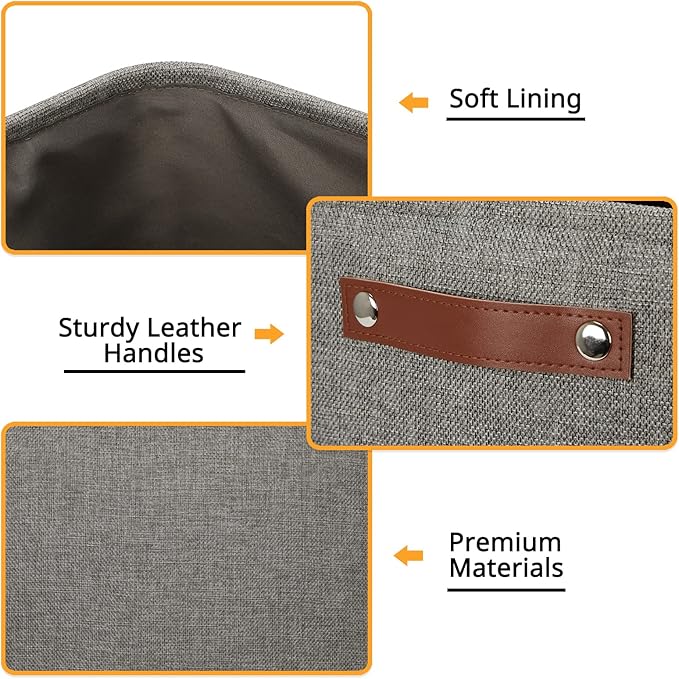 DULLEMELO Grey Storage Baskets for Organizing 2 Pack 16"x12"x12" Fabric Shelf Baskets for Gifts Empty Large Storage Organizer for Closet,Clothes,Toys,Bedroom (Grey)