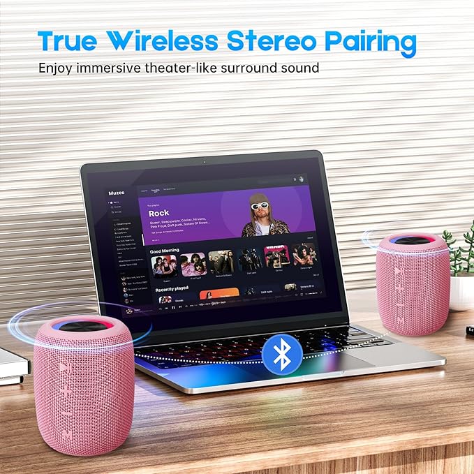 Portable Bluetooth Speaker, BT5.3 Wireless Speaker 20W Bass Diaphragms with Multi LED Light Dynamic Modes, IPX6 Waterproof 16H Playtime supports FM Mode, TF, USB for Home, Cycling, Outdoor, Beach