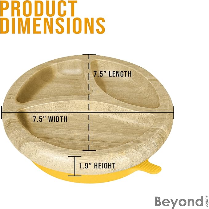 Abiie Octopod Bamboo Dish - Kids Plates for 4 months and up, 3-Compartment Baby Plates with Suction, Round Bamboo Baby Plate, Mess-Free Toddler Suction Plates, Baby Feeding Supplies, 7.5 x 7.5 x 1.9in