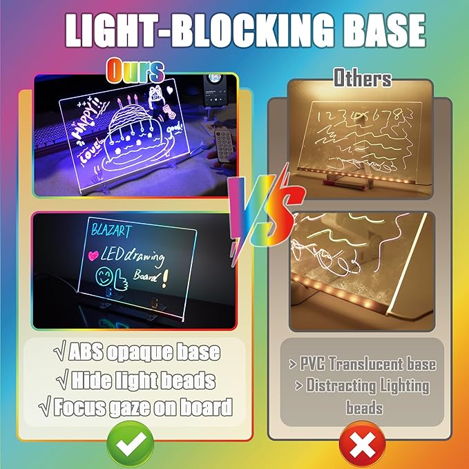 LED Note Board with Colors, Glass Led Drawing Board with 12 Colors & 320 Dynamic Effects, Light Up Drawing Board with 12 Pens, Cleaning Cloth & Gloves, 11.81’’X7.87’’
