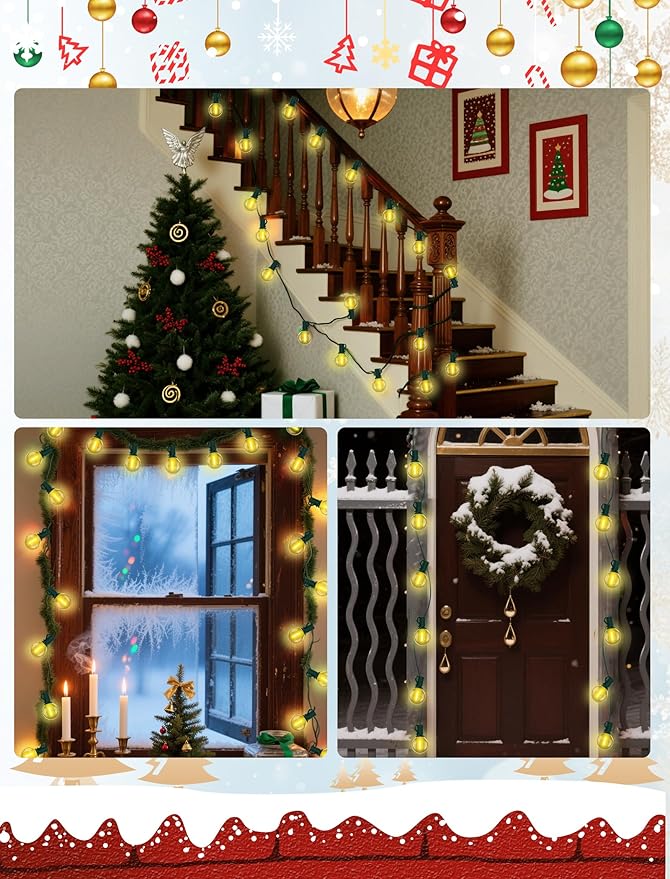 25FT LED Outdoor Christmas String Lights Waterproof, Hanging G40 Globe Patio Lights with 27 LED Shatterproof Warm White Bulbs, Outdoor Christmas Decorations Light for Wedding Party Backyard, Green