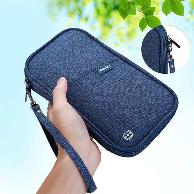 RFID Family Passport Wallet Holder Waterproof, Travel Document Organizer Credit Card Clutch Bag for Men Women