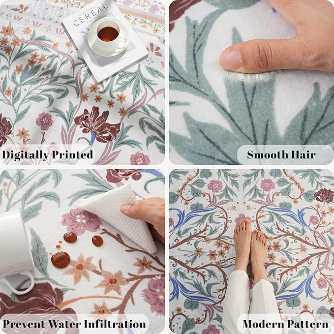 Runner Rug for Kitchen Rug Non Slip 2'6"x8' Washable Rugs with Rubber Backing Soft Vintage Floral Botanical Carpet Runner for Kitchen, Laundry, Bedroom, Bathroom, Beige