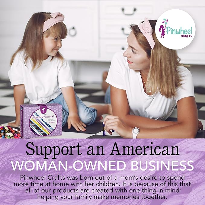 Pinwheel Crafts Friendship Bracelet Kit – DIY String Bracelet Making Kit for Girls 8-12 – 100 Floss, Colored/Metal Beads, Braiding Clip, Design Book – Jewelry Making Set for Girls Gift