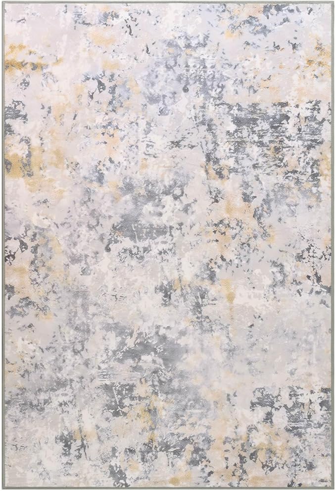 8x10 Grey Area Washable Rugs for Living Room, Abstract Modern Non Slip Bedroom Rugs, Neutral Large Low Pile Carpet Stain Resistant for Dining Room, Kids Playroom, Office