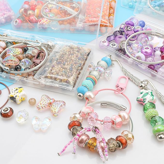 Kingshine 630pcs Beads Making Kit - European 8mm Round Glass Beads with Charms for DIY Bracelet Necklace Earring Jewelry (Blue)