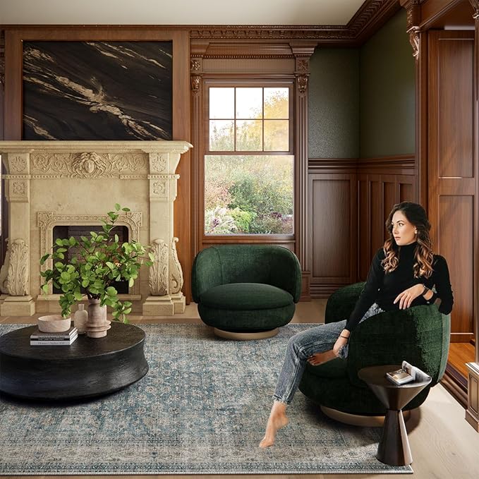 Machine Washable Living Room Rug: 6x9 Area Rugs for Bedroom Vintage Stain Resistant Non Slip Low Pile Lightweight Boho Carpet for Kitchen Dining Room Farmhouse Kids Room Nursery