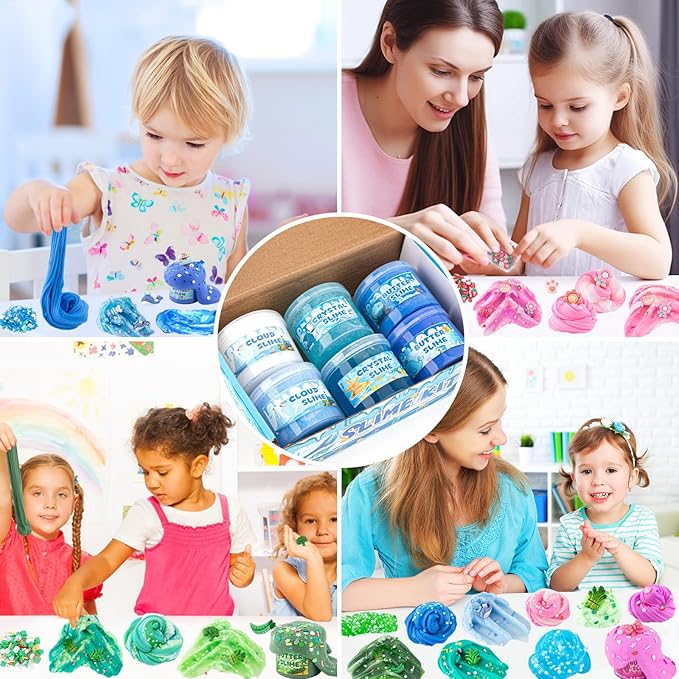 6 Packs Slemes, Blue Slime Kit - Cloud Slime kit for Boys Girls Ages 8-12, for Kids Slime Set Party kit Goodie Bag Stuffers, 4 5 6 7 8 9 10 Year Old Girl Birthday Gift Cute Stuff