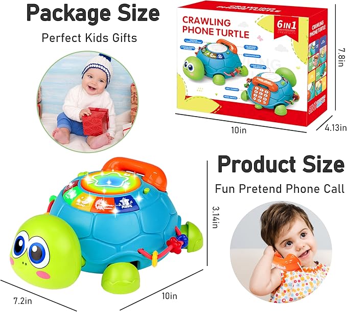 KWYZ Baby Toys 6-12 Months, Musical Turtle Crawling Baby Toys for 12-18 Months, Tummy Time Toys with Light & Sound, Infant Toy 0-3 3-6 6-18M Birthday Gifts for 1 2 Year Old Boy Girl