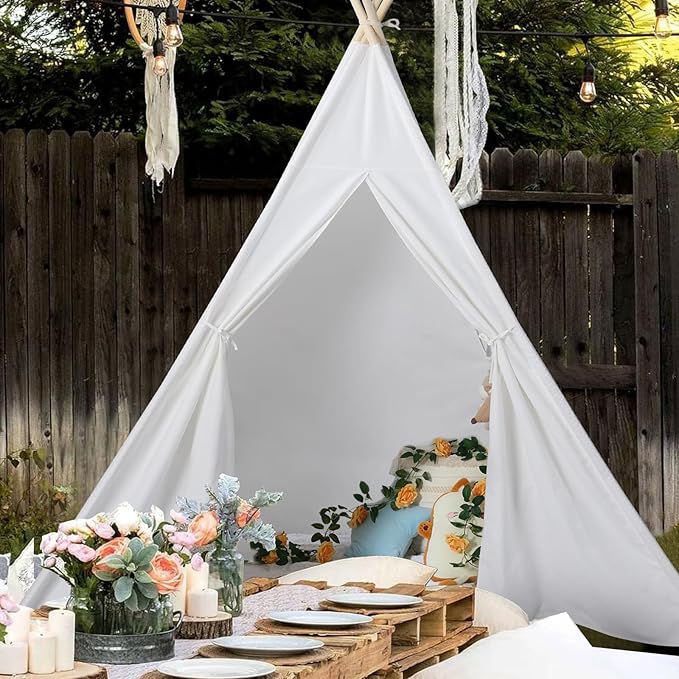 Sumbababy Large Teepee Tent for Adults Indoor - Cotton Canvas Kids Tents for Toddlers - Foldable Play Tent Gift Toy for Girls Boys, Picnic Wedding Tent - Boho Playroom Decoration for Party Festivals