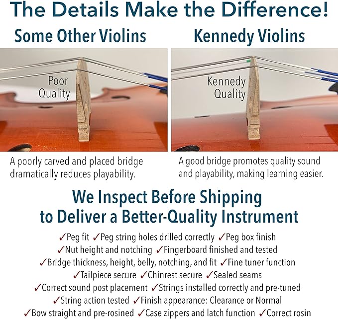 Bunnel Pupil Violin Outfit 1/2 Size Clearance By Kennedy Violins - Carrying Case and Accessories Included - Solid Maple Wood and Ebony Fittings RB300