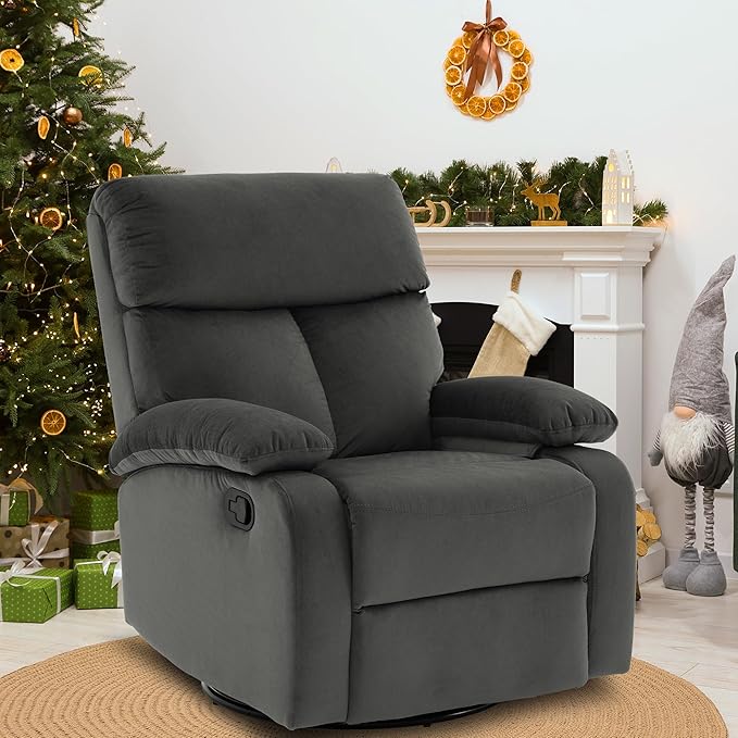 Swivel Rocker Recliner for Adults, Rocking Small Recliner Chair for Small Spaces, Glider-Nursery Rocking Chair for Living Room, RV, Nursery, Bedroom, Grey