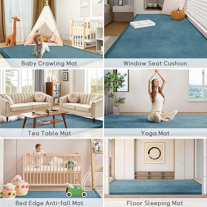 Baby Play Mat 1.2" Thick Memory Foam Nursery Rug Area Rug, 9β2β X 6β7β Yoga Mat Playmat Crawling Mat for Baby,Toddlers, Infants, Kids,Floor Mat Tatami Mat for Living Room with Non-Slip(Green)