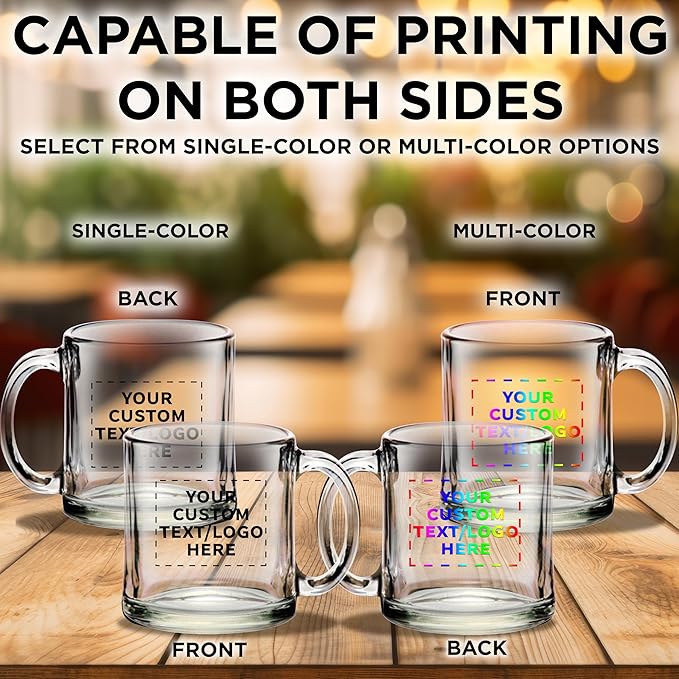 Custom Libbey Clear Glass Coffee Mugs 13 oz. Set of 50, Personalized Bulk Pack - Perfect for Coffee, Tea, Espresso, Hot Cocoa, Other Beverages - Clear Bottom