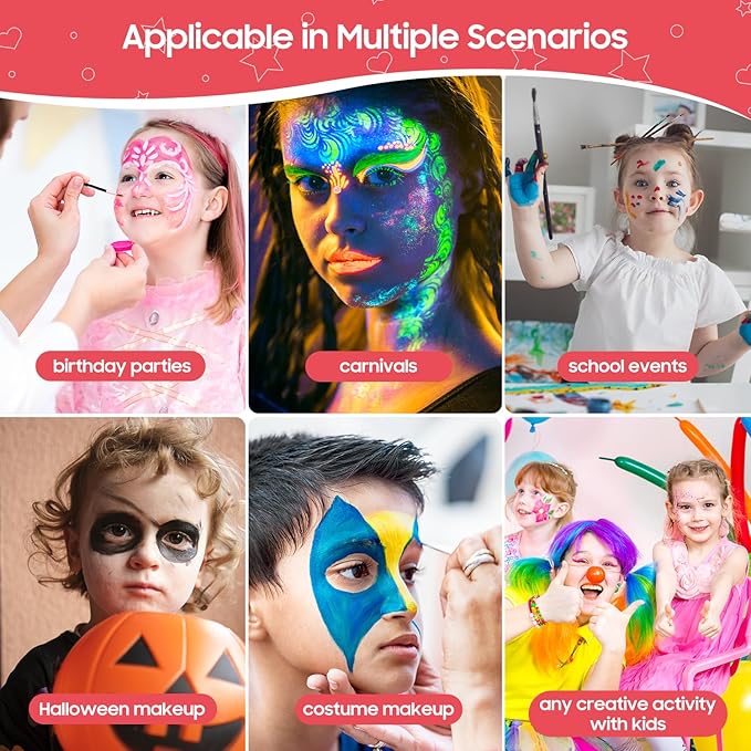 Pintada 42 Color Face Painting Kit for Kids - Non Toxic Water Activated Face Paint Palette With Stencils, Brush, Gems. For Carnival, Halloween, Costume Makeup and Any Creative Activity with Kids