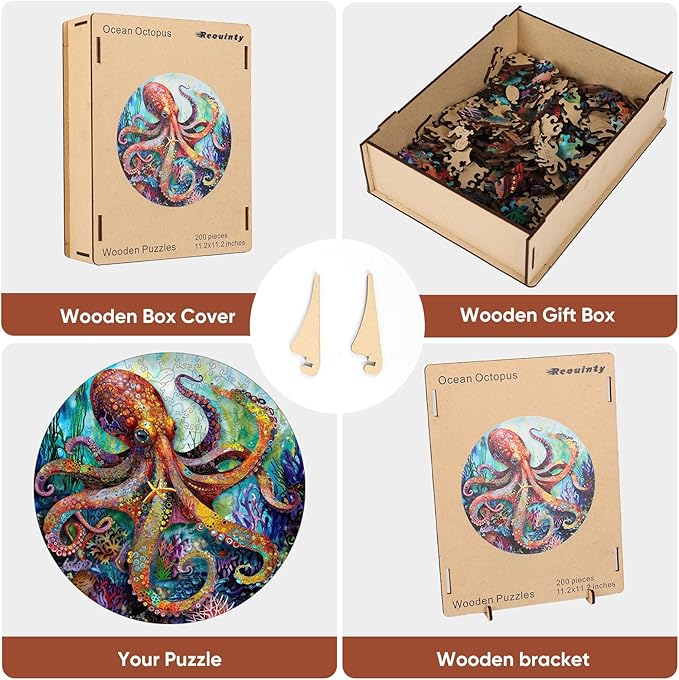 Wooden Puzzle for Adults 500pcs, Octopus Wooden Jigsaw Puzzles, Unique Shape Animal Adult Puzzles, Irregular Wood Puzzles Best Gift for Adults and Kids Family Game(15.6 * 15.6 in)