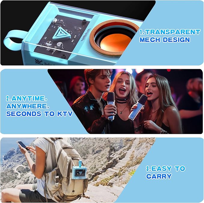Karaoke Machine for Kids & Adults, Portable Bluetooth Mini Karaoke Speaker with 2 Wireless Microphone and Lights, Birthday Gifts for Girls & Boys, Toys for Girls, Family Home Party (Sky Blue)