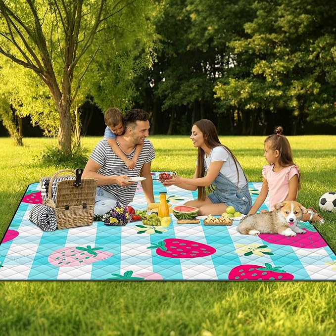 Extra Large Picnic Blanket Waterproof,80"x 80"Foldable Machine Washable Beach Blankets,Outdoor Blanket for 6-8 Adults,Picnic Mat Suitable for Indoor Crawling,Park Beach,Camping,Hiking,Travel (Blue)