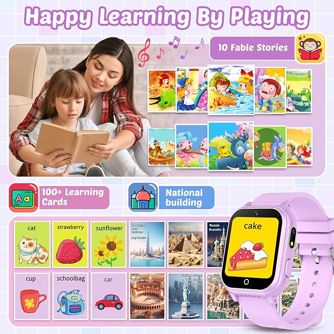 Waterproof Smart Watch for Kids Gift for Girls Age 5-12 with 32 Games, Dual Camera, Habit Tracking, Music Player, Video, Alarm Clock, HD Touchscreen Kids Smart Watch Birthday Toys for 6 7 8 9 Year Old