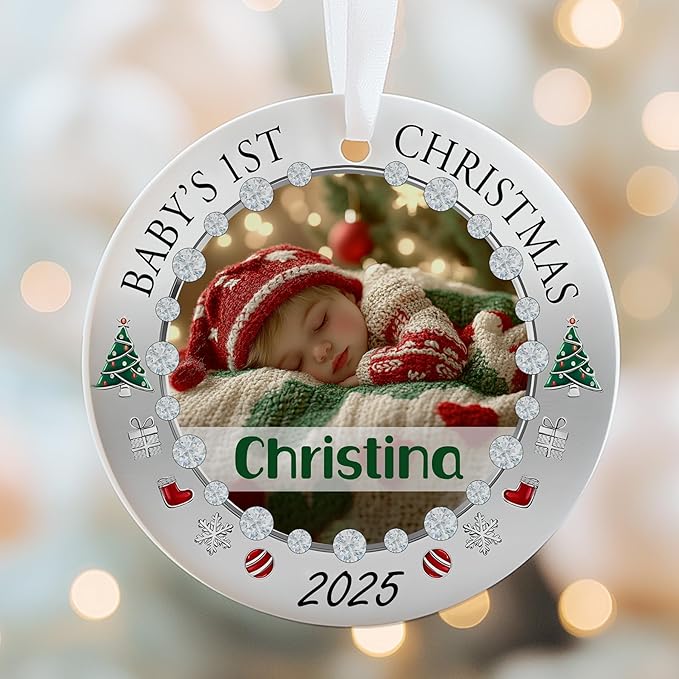 Personalized Baby Photo Christmas Ornament 2025 - Baby’s First Holiday Keepsake - Custom NewbornOrnament - Sweet Gift for New Parents Mom Dad - Gift for Parents Welcoming Newborn