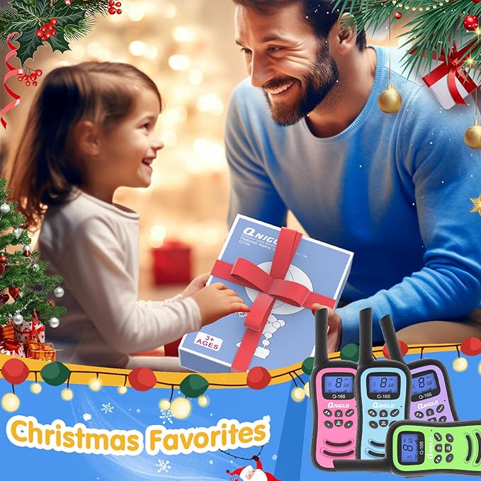 QNIGLO Walkie Talkies for Kids, Rechargeable Walkie Talkies, VOX,2 Way Radios with LED Flashlight, Perfect Outdoor Camping Toys with Lanyard for 3+ Years Old Boys Girls for Hiking Adventures( 4 Pack)