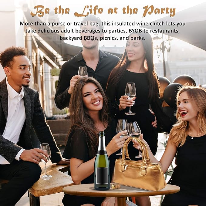 Wine Clutch Bag (Thermal Insulated) Trendy Women’s Carry Tote | Holds Red & White 750mL Bottles | Trendy Fashion | Incl. Portable Waiter-Style Corkscrew