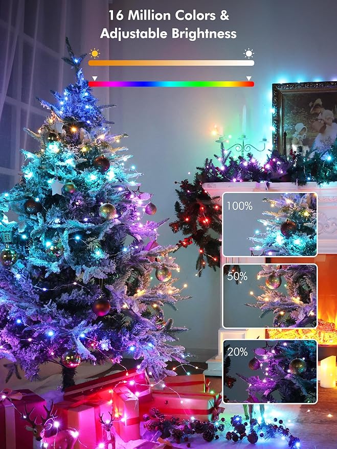 Brizled Smart RGB Fairy Lights Pro, 66FT 200 LED Orange Purple Halloween String Lights, Color Changing Christmas Fairy Light App Controlled, Dimmable Tree Light Music Sync Work with Google Home Alexa