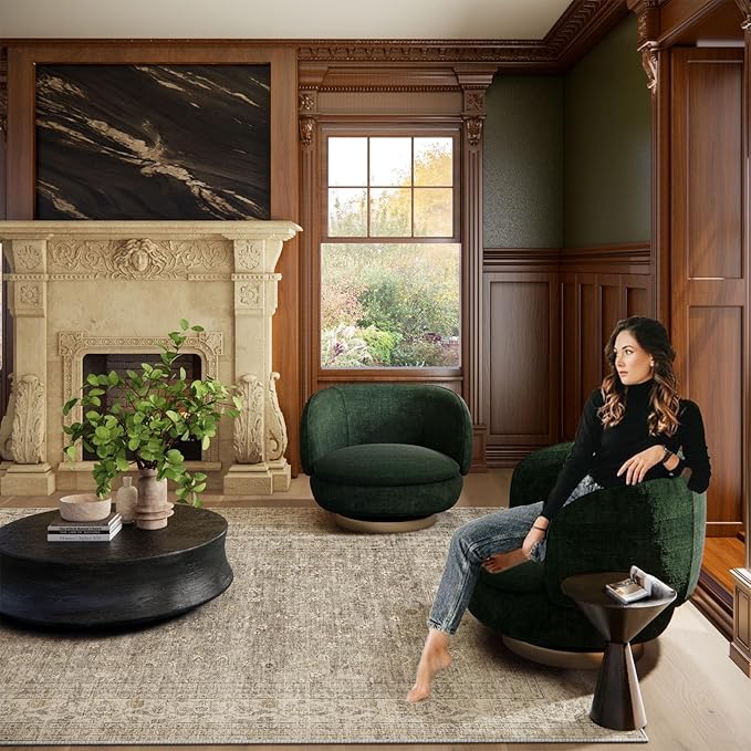 Machine Washable Rugs for Living Room: 8x10 Area Rugs for Bedroom Vintage Stain Resistant Non Slip Low Pile Lightweight Boho Carpet for Kitchen Dining Room Farmhouse Kids Room Nursery