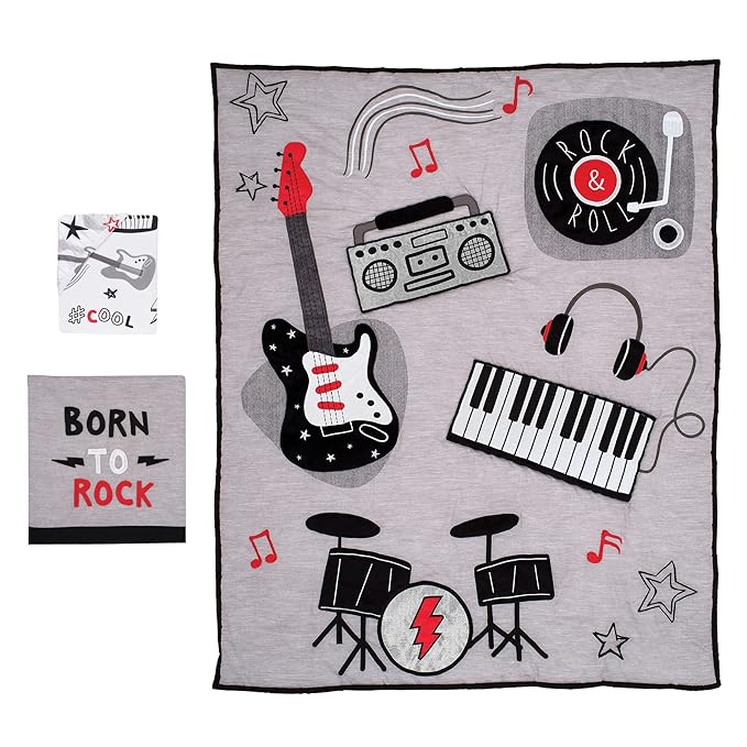 Lambs & Ivy Rock Star Musical Instruments 3-Piece Baby Crib Bedding Set - Gray