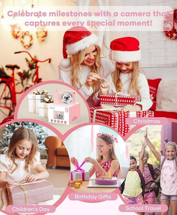 WONNIE Digital Camera 56MP, FHD 1080P Point & Shoot Camera with 32GB SD Card, 2 Batteries, and Lanyard, Ideal for Kids & Teens, Suitable Gift for Girls