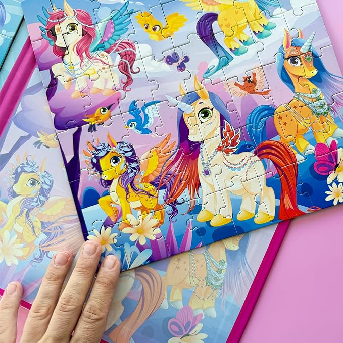 QUOKKA Magnetic Puzzles for Kids Ages 4-6 - 2x48 Travel Puzzle Games for Toddlers 3-5 Years Old - Car Activities Toy for Boys and Girls 2-4 yo - Unicorns & Mermaid Learning Magnet for Road Trip