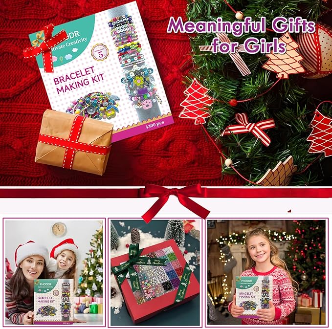 PHODDR 4300pcs Beads Bracelet Making Kit ,Beads for Jewelry Making Kit Supplies, Friendship Bracelet kit, Birthday Christmas Gifts for Girls Ages 5 6 7 8 9 10 11 12 Years Old
