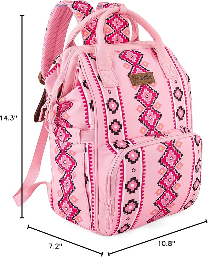 Wrangler Diaper Bag Backpack Aztec Travel Backpack Purses Western Multi-Function Baby Bags for Mom with Waterproof Insulated Pockets