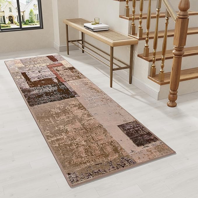 LOCHAS Washable Runner Rugs for Hallway, 2x6 Non Sip Soft Rug for Bedroom Entryway Kitchen Laundry Room, Long Abstract Carpet for Indoor Floor Bedside, Geometric Vintage Home Decor, Pet & kid Friendly