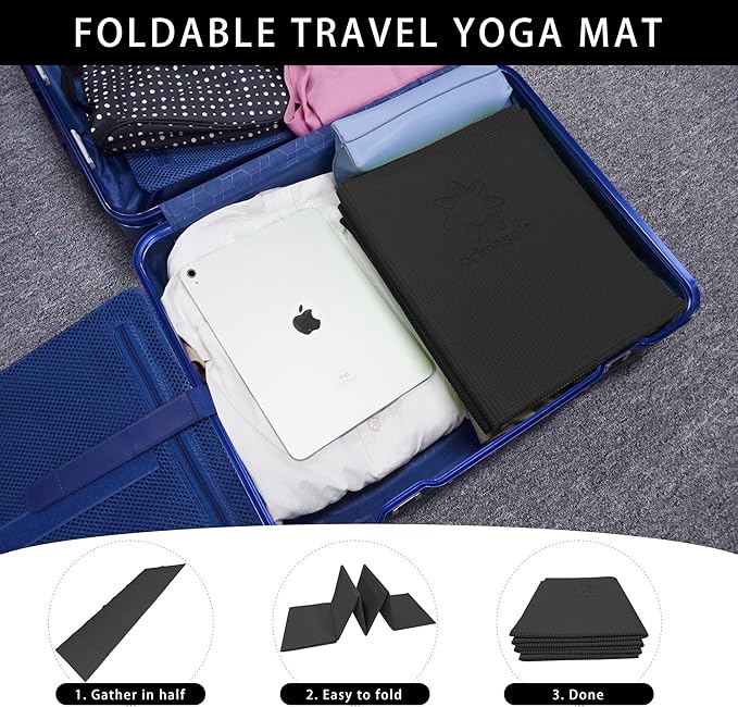 Folding Yoga Travel Pilates Mat Foldable Easy to Carry to Class Beach Park Tear resistant Travel Picnics 4mm Thick 9 Colors