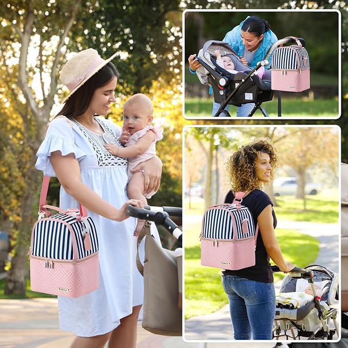Breastmilk Cooler Bag with Ice Pack Fits 6 Baby Bottles up to 9 Ounce, Breast Milk Pump Cooler Bag with Shoulder Strap for Nursing Mom Daycare, Work, Travel- Straps