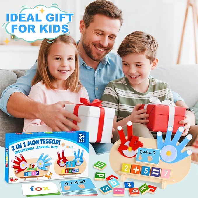 2 in 1 Wooden Montessori Toys for Kids - Number Counting Blocks & ABC Game Toys for 3-5, Preschool Educational Learning Toys for Toddlers 4-6, Birthday Christmas Stocking Stuffers Gifts for Boys Girls