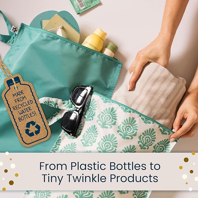 Tiny Twinkle Mess- Proof Waterproof Wet Dry Bag | 2-Packk Reusable Wet Bags for Swimsuits & Baby Clothes | Leakproof Wet Bag for Travel & Diaper Changes for Baby (Flutter)