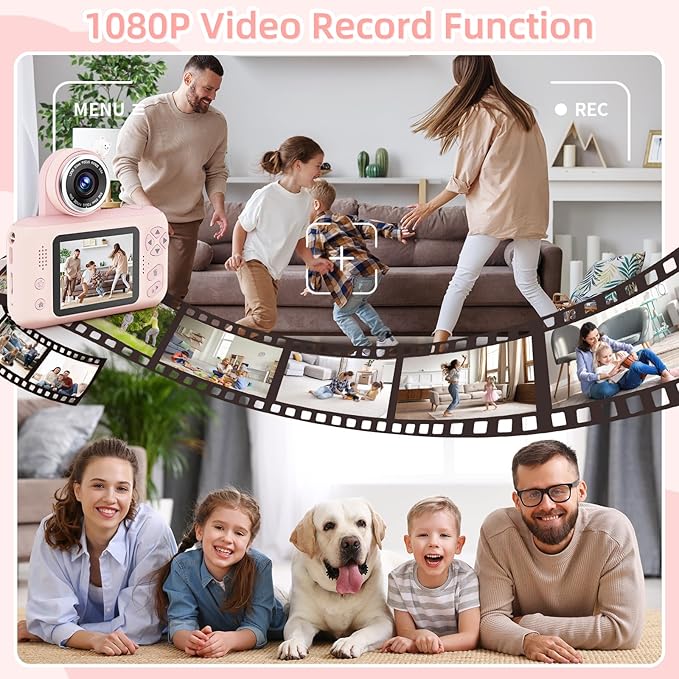 Kids Camera Girls for 3 4 5 6 7 8 9 Years Old Girls,1080P HD Video Selfie Camera with 32G SD Card Kids Digital Camera Toys for Toddler Birthday Gifts Pink