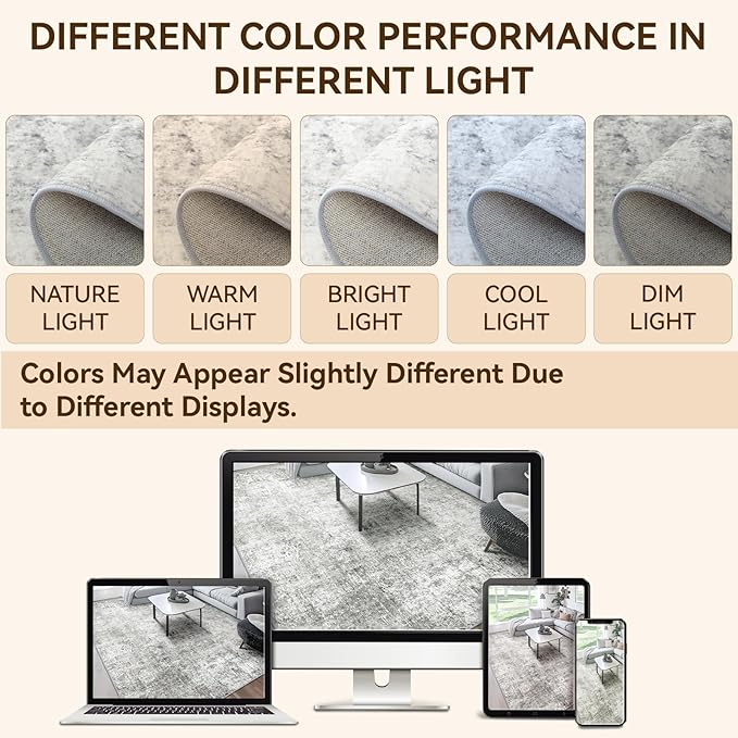 Washable Area Rugs 2'x6' Non-Slip Modern Abstract Soft for Living Room Entryway Bedroom Nursery, Print Pattern, Gray White Grey