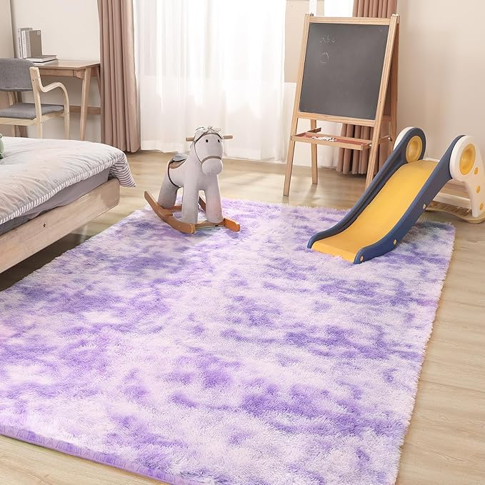 Luxury 3x5 Area Rug, Ultra Soft Rugs for Living Room, Plush Carpet Rugs for Bedroom, Non-Slip Indoor Rug for Nursery, Study Room, Playroom, Home Decor, Tie-Dyed Purple