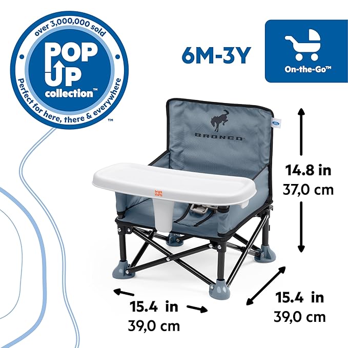 Ford Bronco Pop 'N Sit Portable Booster Chair by Bright Starts, Floor Seat, Indoor/Outdoor Use, Compact Fold, Area 51 Color, 6 Mos - 3 Yrs
