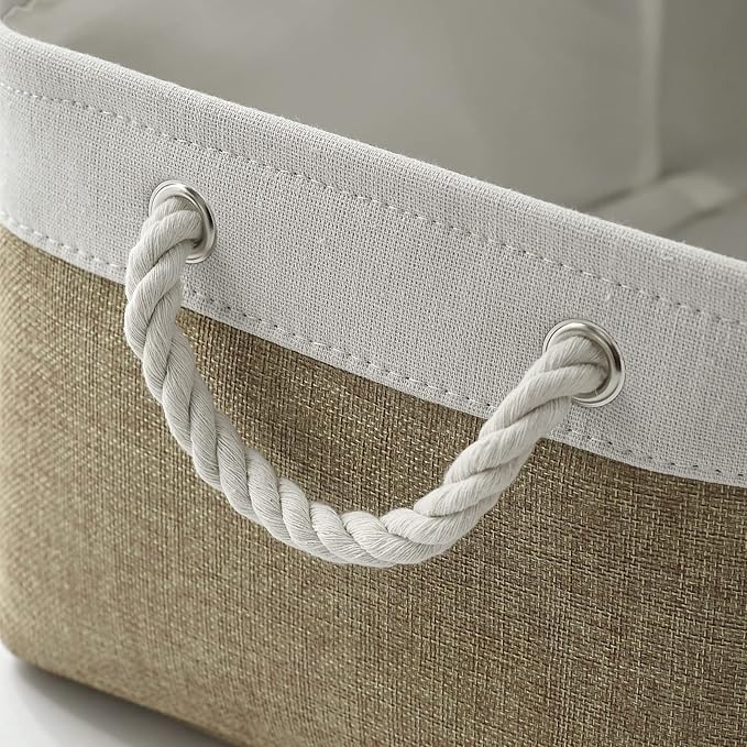 TheWarmHome Storage Basket for Organizing - 16x12x8 inch Large 3 Pack Collapsible Storage Bin for Shelves with Handles, Fabric Storage Cubes for Organizer Cloth Gift Toy Closet (Whiet & Khaki)