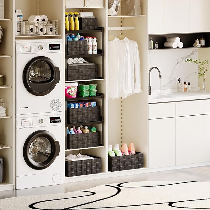 Woven Storage Baskets, Storage Bins, Cube Basket Container Baskets Storage Boxes Organizers for Clothes /Shelves/ Closet, Set of 6 (Black)